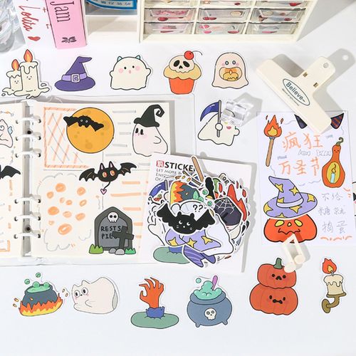 product_image_name-Generic-50 pcs Halloween Sticker Pack pour les enfants, mignon dessin animé Horreur Halloween imperméable Décal Déco Sticker dé-4