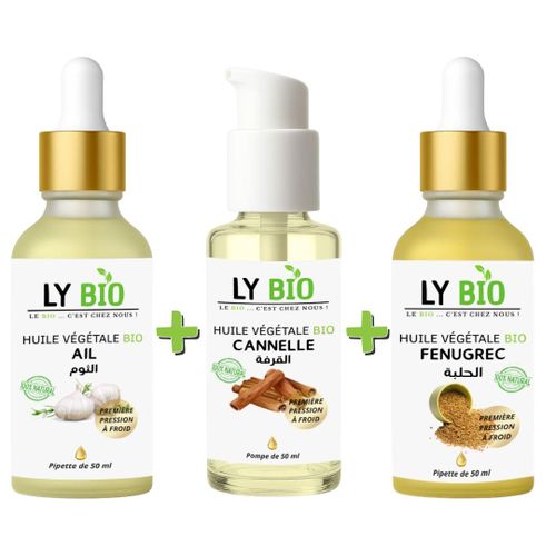product_image_name-LY BIO-PACK HUILE AIL 50ML - PIPETTE + HUILE CANNELLE 50ML - POMPE + HUILE FENUGREC 50ML - PIPETTE-1