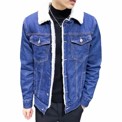 Generic JACKET JEAN homme fourrure bleu marine à prix pas cher