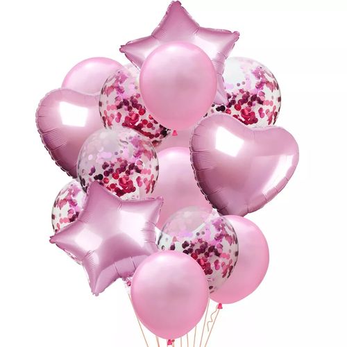 Generic 10 Ballons Rose & Transparent + confetti + 4 Coeur/étoile Rose à  prix pas cher