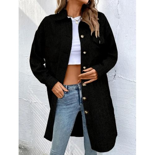 product_image_name-Generic-قميص طويل نسائي من قماش مخملي مضلع مع أزرار – طراز حديث-3