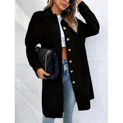 product_image_name-Generic-قميص طويل نسائي من قماش مخملي مضلع مع أزرار – طراز حديث-4