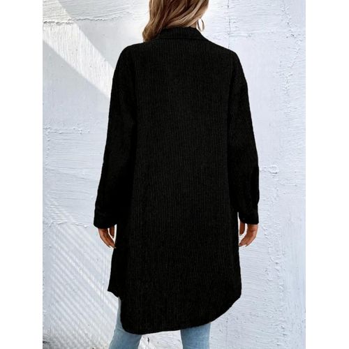 product_image_name-Generic-قميص طويل نسائي من قماش مخملي مضلع مع أزرار – طراز حديث-5