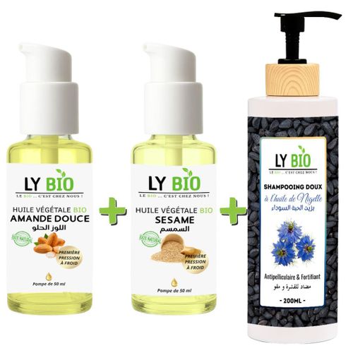 product_image_name-LY BIO-PACK HUILE AMANDE DOUCE 50ml - POMPE + HUILE SESAME 50ml - POMPE + SHAMPOOING A L'HUILE DE NIGELLE 200ML-1