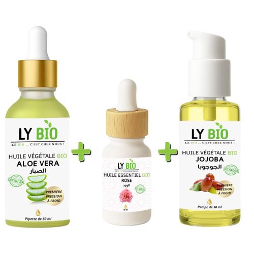 product_image_name-LY BIO-PACK HUILE ALOE VERA 50ml - PIPETTE + HUILE ESSENTIEL ROSE 10ML + HUILE JOJOBA 50ML - POMPE-1