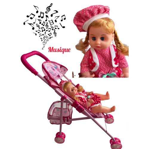 Ensemble de Poupée et poussette avec son et accessoires
