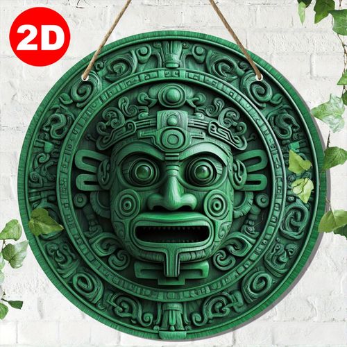 product_image_name-Generic-1pc Art Mural en Bois Inspiré par la Civilisation Maya - Panneau Totem Culturel Rond 2D, Parfait pour PÃ¢ques, la Saint-Patrick, le Ramadan, la Saint-Valentin & Décorations d'Automne - Pas d'électricité Nécessaire, 19.99cm-1