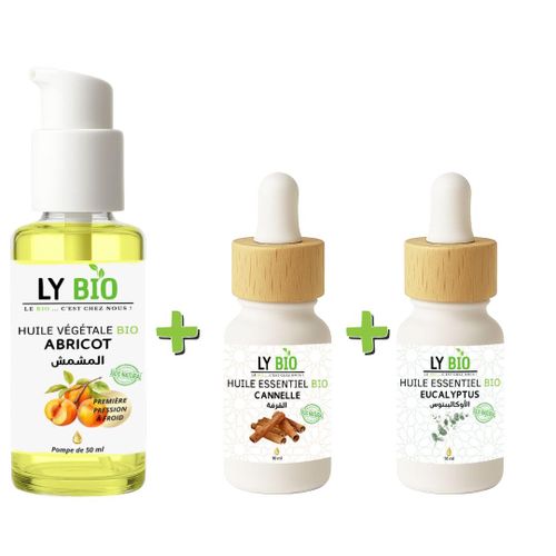 product_image_name-LY BIO-PACK HUILE ABRICOT 50ML - POMPE + HUILE ESSENTIEL CANNELLE 10ML + HUILE ESSENTIEL EUCALYPTUS 10ML-1