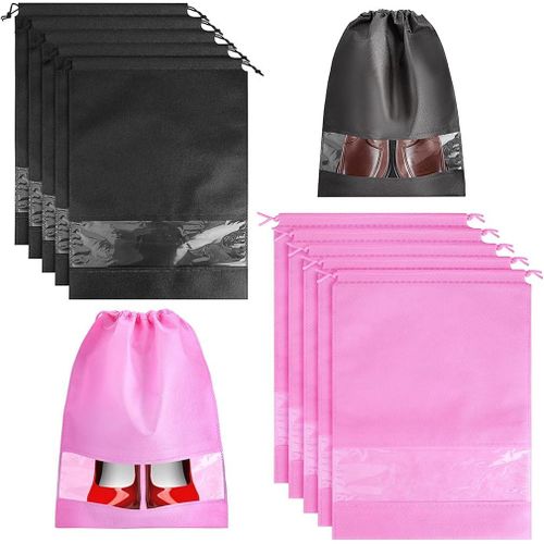 product_image_name-Generic-10 Sac à Chaussures de Voyage Imperméable à la Poussière Sac de Rangement pour Toutes Sortes de Chaussures, avec  Fenêtre Transparente, (Noir et Rose) -1