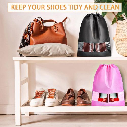product_image_name-Generic-10 Sac à Chaussures de Voyage Imperméable à la Poussière Sac de Rangement pour Toutes Sortes de Chaussures, avec  Fenêtre Transparente, (Noir et Rose) -6