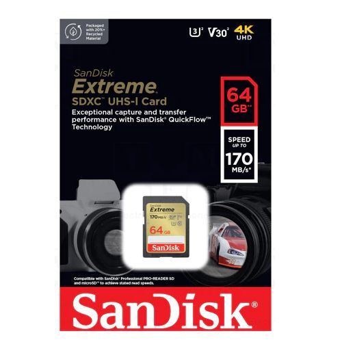 Sandisk Carte mémoire 64Gb Vitesse 170 Mo/s Extreme SDXC UHS-I Classe 10 U3  V30 4k UHD à prix pas cher