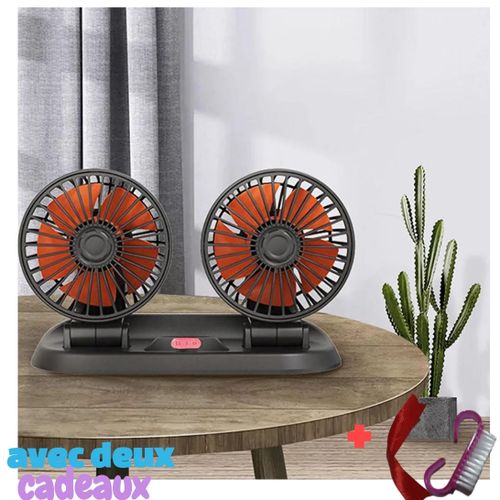 Ventilateur De Voiture 12v Doubles Têtes Rotatives Silencieux 360 Degrés  Rotatif 2 Vitesses Ajustable Double Voiture avec Allume Cigare