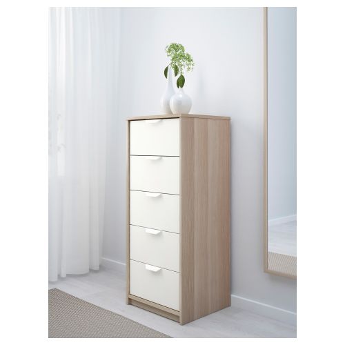 Ikea Commode AKVOL 5 tiroirs effet chêne teinté blanc 45 x