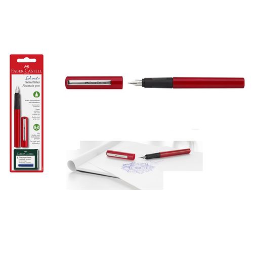 product_image_name-Faber Castel-Stylo plume éducatif rouge Avec 6 Cartouches Recharges Encre Bleu Roi Effaçable-1