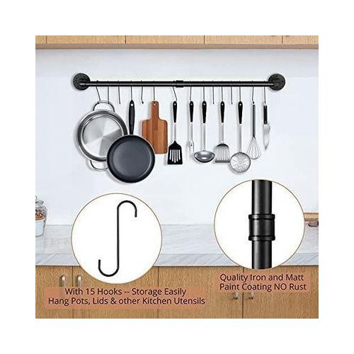 product_image_name-Generic-Barre de cuisine, acier inoxydable, barre de suspension, cuisine, ustensiles de cuisine, support, porte-gobelet avec 12 crochets 50Cm-2