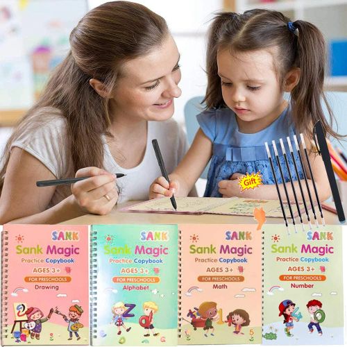 4 Livres Cahier d'apprentissage Magique pour enfants, Réutilisable