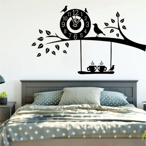 product_image_name-Generic-Autocollant Mural 3d personnalisé en vinyle, horloge, oiseaux volants, branche d'arbre-1