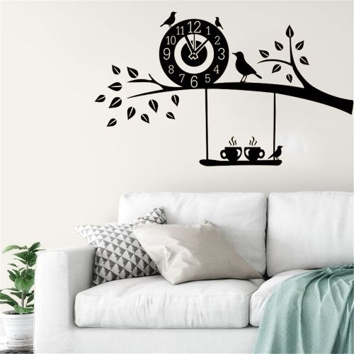 product_image_name-Generic-Autocollant Mural 3d personnalisé en vinyle, horloge, oiseaux volants, branche d'arbre-3
