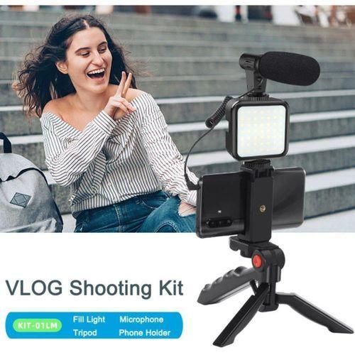product_image_name-Generic-Support de téléphone portable pour vlogging, Kit avec microphone, lumière LED, trépied et télécommande-1