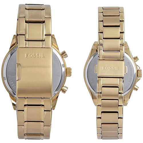 product_image_name-Fossil-Coffret cadeau avec montres chronographes pour Elle et Lui en acier inoxydable doré-5
