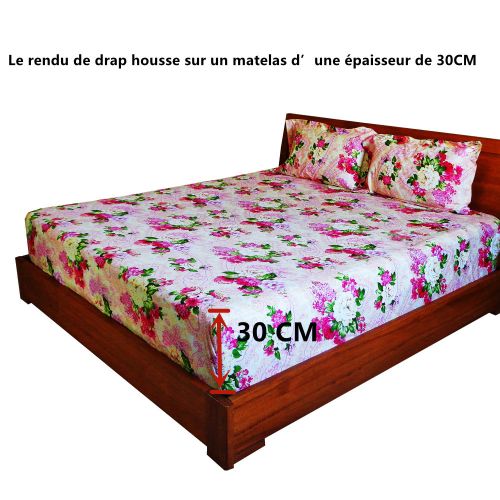 product_image_name-Generic-Drap-housse 160x200X35cm Coton100%+2Taies d'Oreiller pour matelas de 30cm d'épaisseur Jardin rose A-2
