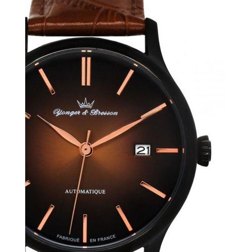 product_image_name-Yonger & Bresson-YBH8564/23 - Automatique - Made in France - Noir Cadran Brun - Bracelet Cuir Marron-2