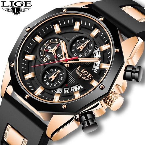 Lige montre de luxe pour hommes en Silicone tanche calendrier