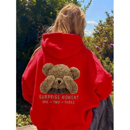 product_image_name-Generic-Sweat à capuche avec design mignon d'ours, motif nœud en peluche tridimensionnel au dos. Cadeau de fête unisexe avec impression de mode cartoon-1