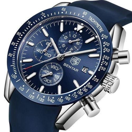 product_image_name-Benyar-Montre Homme Chronographe – Bracelet Bleu – Boîtier Argenté Bleu – Quartz Élégante-3