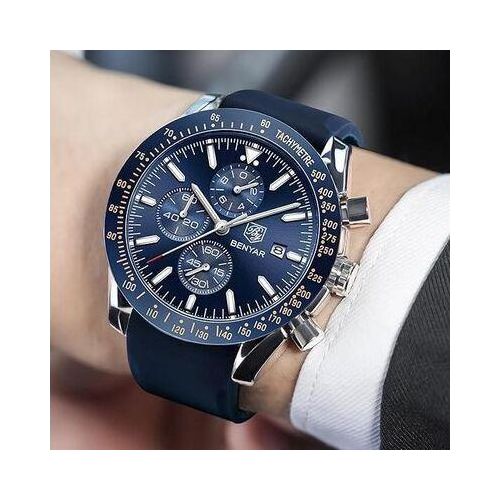 product_image_name-Benyar-Montre Homme Chronographe – Bracelet Bleu – Boîtier Argenté Bleu – Quartz Élégante-5