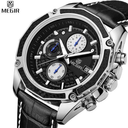 Megir 2015 montre homme Luxe Cuir etanche Sport chronographe classique