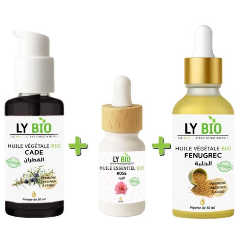 product_image_name-LY BIO-PACK HUILE CADE 50ML - POMPE + HUILE ESSENTIEL ROSE 10ML + HUILE FENUGREC 50ML - PIPETTE-1
