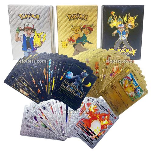 Pokemon 30 Cartes Pokemon en Plastic doré noir et Argent, Pikachu