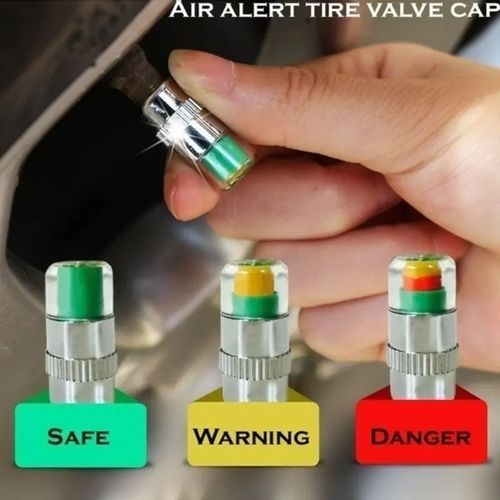 Bouchons Valve Pneu Aiqeer - Capteur Pression 3 Couleurs - Lot De 4 Avec Écrou Et Clé - Voiture/Moto
