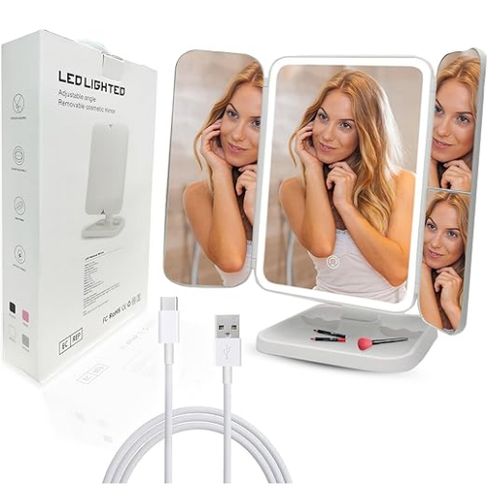 product_image_name-Generic-Miroir de Maquillage avec LED Tactile, Grossissement 2X 3X 10X, Éclairage Dimmable, Rotation 180°, Portable, Rechargeable USB, Compact pour Beauté, Coiffeuse ou Voyage-4