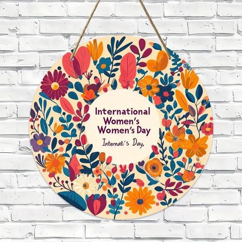 product_image_name-Generic-قطعة واحدة من ديكورات الحائط المستديرة على طراز آرت ديكو ليوم المرأة العالمي، مقاس 20.32 × 20.32 سم، مصنوعة من الخشب الصناعي، تصميم متين ثنائي الأبعاد، للتعليق على الحائط في غرفة المعيشة أو المكتب أو الحديقة أو المتجر - لوحة ديكور-1