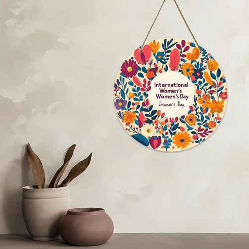 product_image_name-Generic-قطعة واحدة من ديكورات الحائط المستديرة على طراز آرت ديكو ليوم المرأة العالمي، مقاس 20.32 × 20.32 سم، مصنوعة من الخشب الصناعي، تصميم متين ثنائي الأبعاد، للتعليق على الحائط في غرفة المعيشة أو المكتب أو الحديقة أو المتجر - لوحة ديكور-4