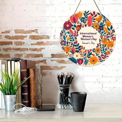 product_image_name-Generic-قطعة واحدة من ديكورات الحائط المستديرة على طراز آرت ديكو ليوم المرأة العالمي، مقاس 20.32 × 20.32 سم، مصنوعة من الخشب الصناعي، تصميم متين ثنائي الأبعاد، للتعليق على الحائط في غرفة المعيشة أو المكتب أو الحديقة أو المتجر - لوحة ديكور-7