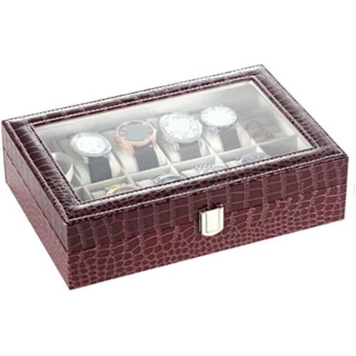product_image_name-Generic-Coffret pour rangement montres/bijoux en cuir facon croco marron - 12 places-1
