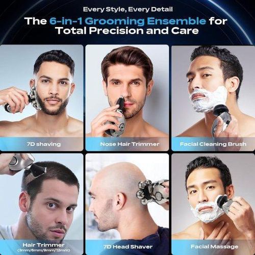 product_image_name-Generic-ماكينة حلاقة كهربائية 5 في 1 بـ 7 شفرات للرجال - رأس عائم قابل لإعادة الشحن عبر USB-3