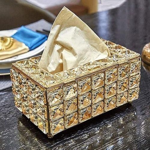 product_image_name-Generic-Boîte à mouchoirs rectangulaire en Cristal doré , Couverture de boîte de Tissu Luxe-4