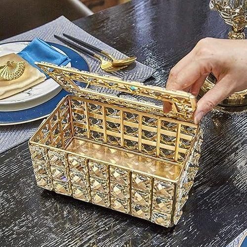 product_image_name-Generic-Boîte à mouchoirs rectangulaire en Cristal doré , Couverture de boîte de Tissu Luxe-5