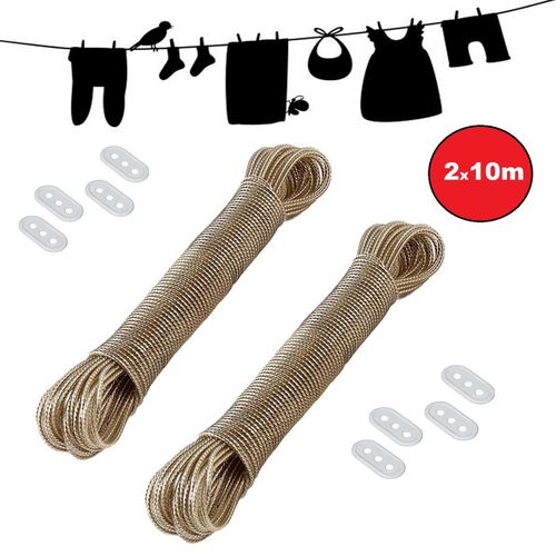 Corde à Linge 20 Mètres en PVC avec Renforcement Fil d'Acier 2,8