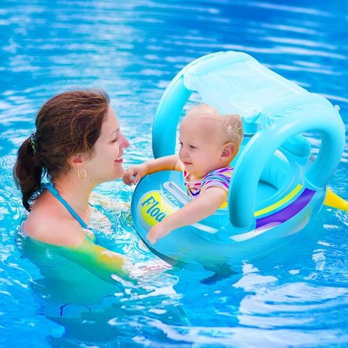 product_image_name-Generic-Bouée de natation gonflable pour bébé, flotteur avec parasol, Jeu de bain d'été عوامة أطفال للسباحة للأطفال مع مظلة للشمس-1
