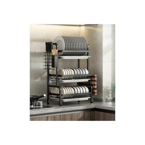 product_image_name-Generic-Étagère de Rangement de Cuisine 3 3 Couches – Égouttoir à Vaisselle Mural en Acier Inoxydable Noir-1