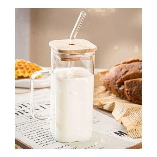 product_image_name-Generic-Tasses en verre - Non spécifié - 400 ml - Couvercle en bambou - Paille en verre - Design élégant-3