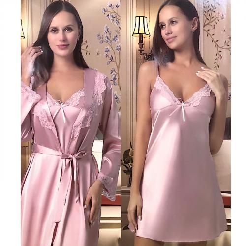 product_image_name-Generic-Robe de nuit en Satin et dentelle,2 pièces, Kimono-1
