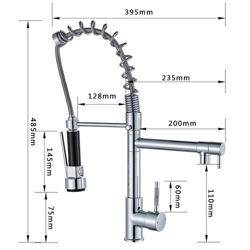 Robinet mitigeur de cuisine chromé à ressort, eau chaude et froide