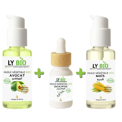 product_image_name-LY BIO-PACK HUILE AVOCAT 50ml - POMPE + HUILE ESSENTIEL EUCALYPTUS 10ML + HUILE MAIS 50ML - POMPE-1