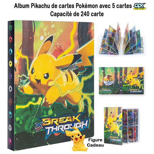 Generic Album Pikachu de cartes Pokémon avec 5 cartes GX - Capacité de 240  cartes - Figure Pikachu Cadeau pour enfant à prix pas cher